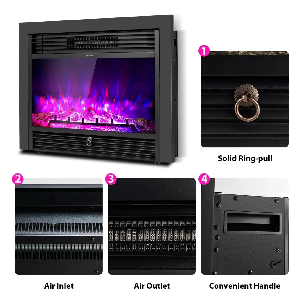 28.5 Inch Electric Fireplace Recessed with 3 Flame Colors - Black - Fireplaces