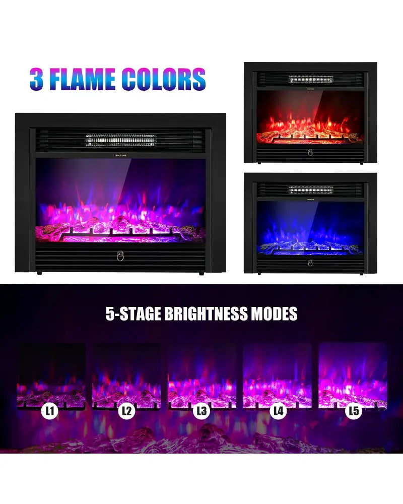 28.5 Inch Electric Fireplace Recessed with 3 Flame Colors - Black - Fireplaces