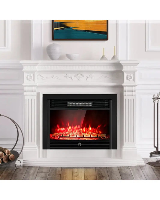 28.5 Inch Electric Fireplace Recessed with 3 Flame Colors - Black - Fireplaces
