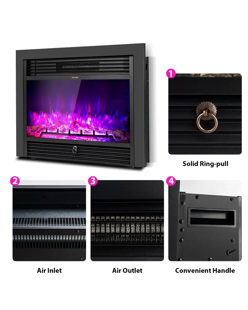28.5 Inch Electric Fireplace Recessed with 3 Flame Colors - Black - Fireplaces