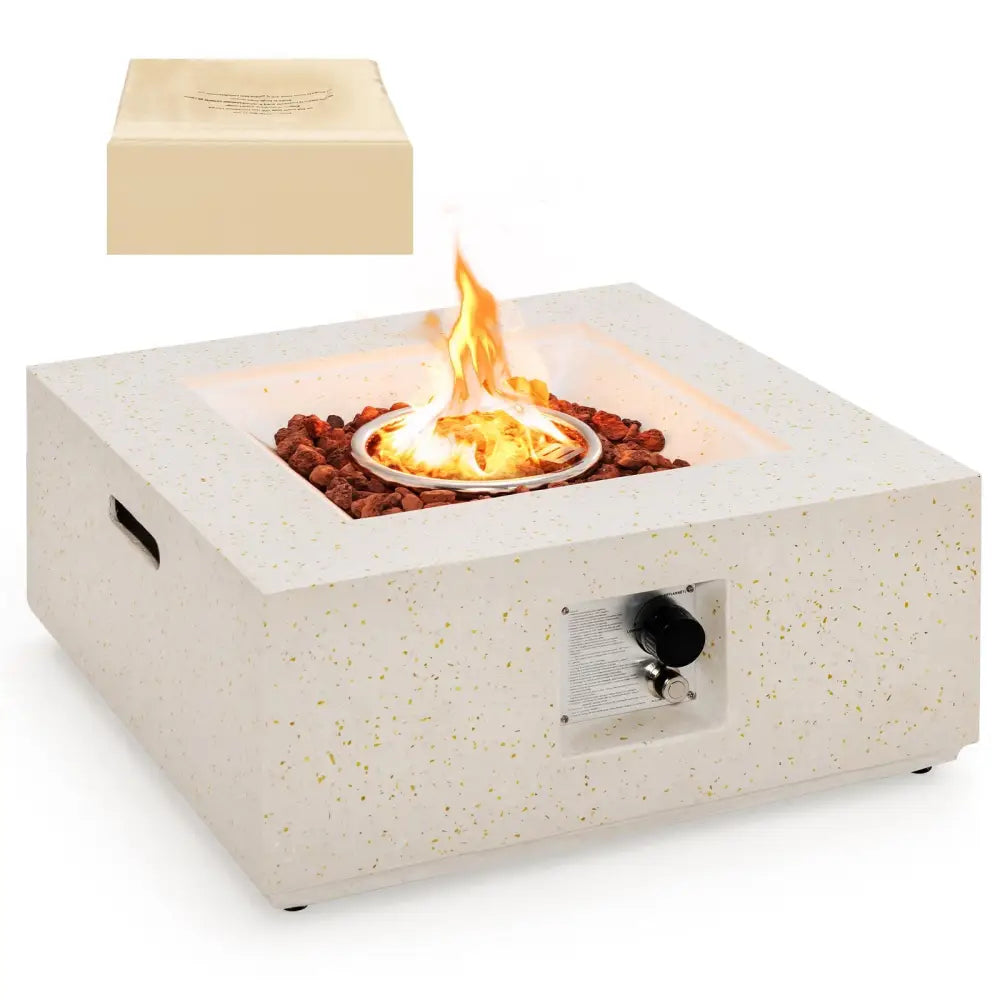 28 Inch 40000 BTU Square Propane Gas Fire Pit with PVC Cover-White - White - Fire Pit Tables