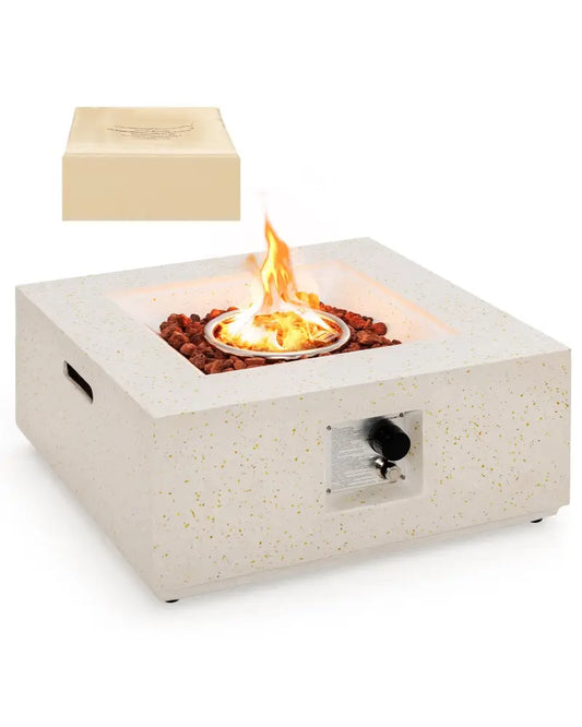 28 Inch 40000 BTU Square Propane Gas Fire Pit with PVC Cover-White - White - Fire Pit Tables