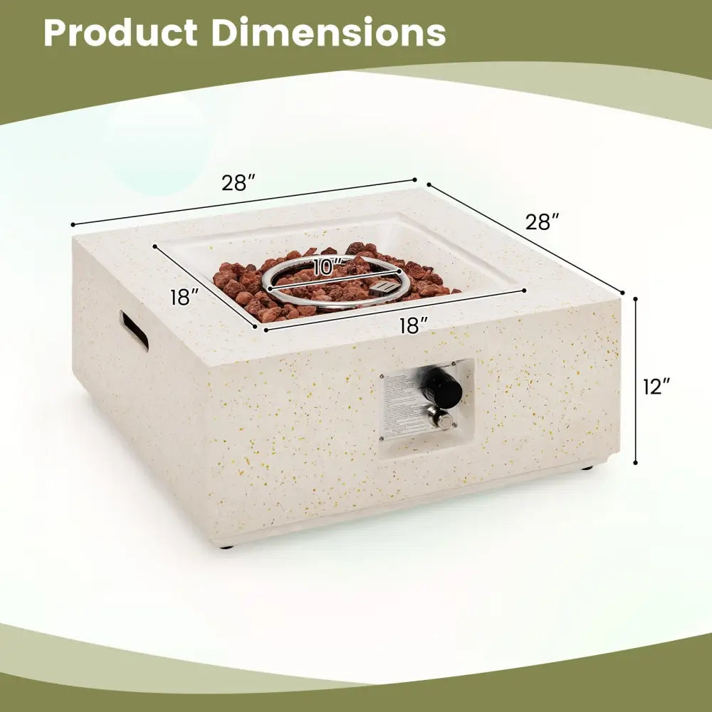 28 Inch 40000 BTU Square Propane Gas Fire Pit with PVC Cover-White - White - Fire Pit Tables