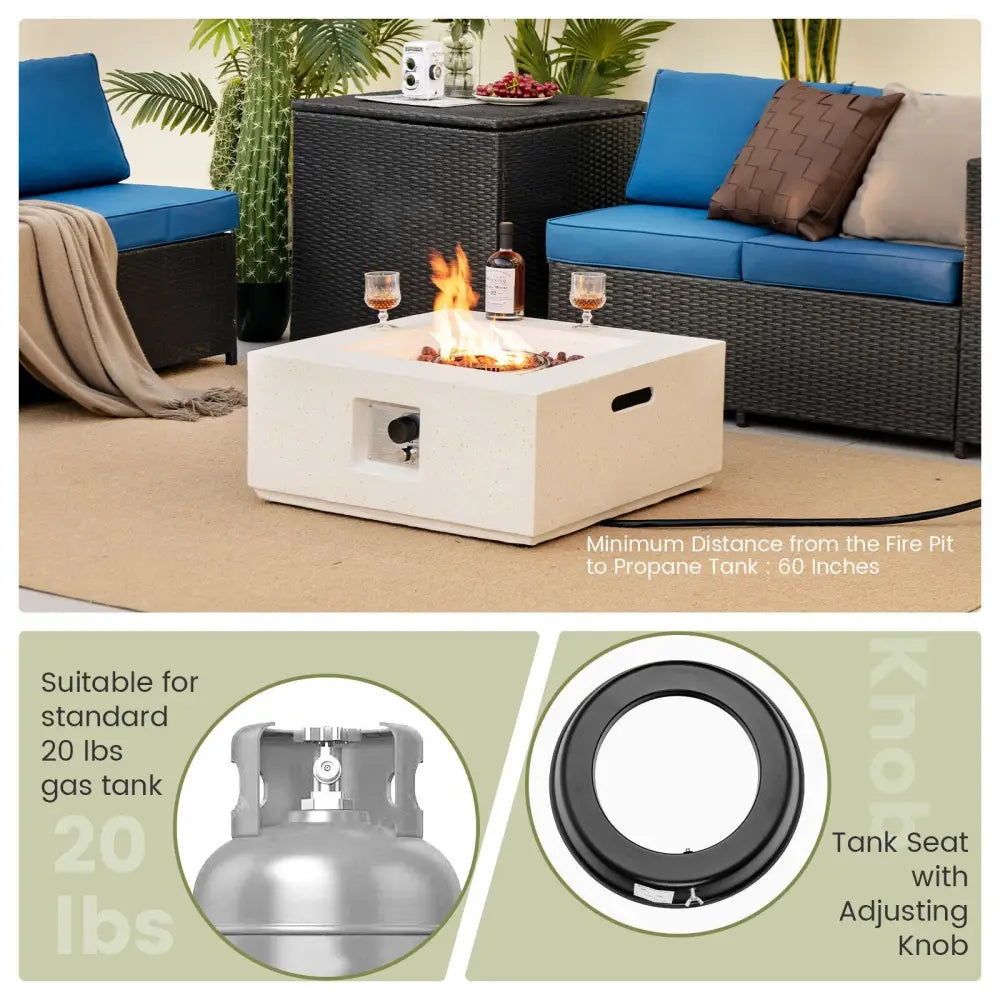 28 Inch 40000 BTU Square Propane Gas Fire Pit with PVC Cover-White - White - Fire Pit Tables