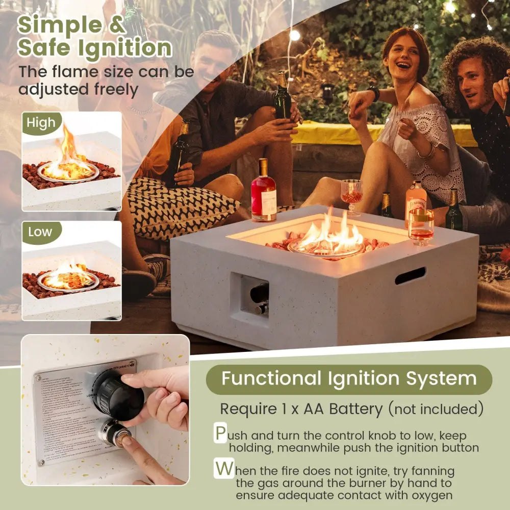 28 Inch 40000 BTU Square Propane Gas Fire Pit with PVC Cover-White - White - Fire Pit Tables