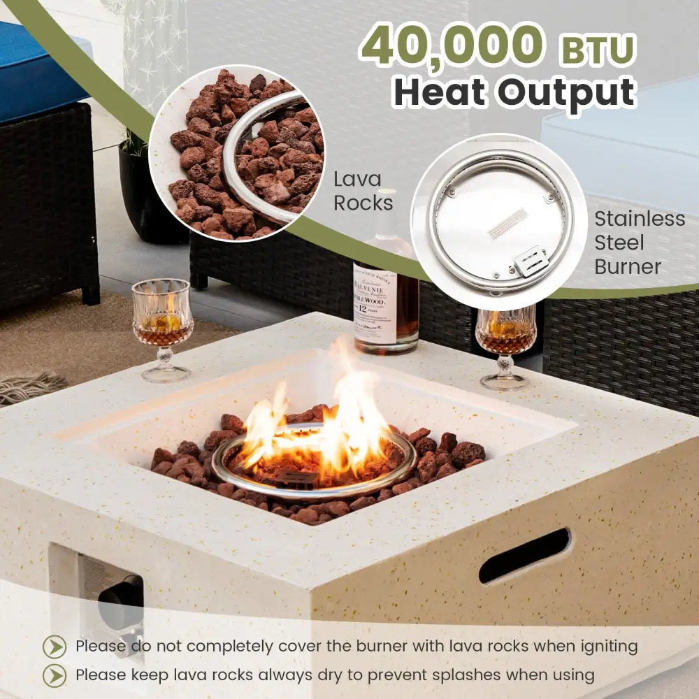 28 Inch 40000 BTU Square Propane Gas Fire Pit with PVC Cover-White - White - Fire Pit Tables