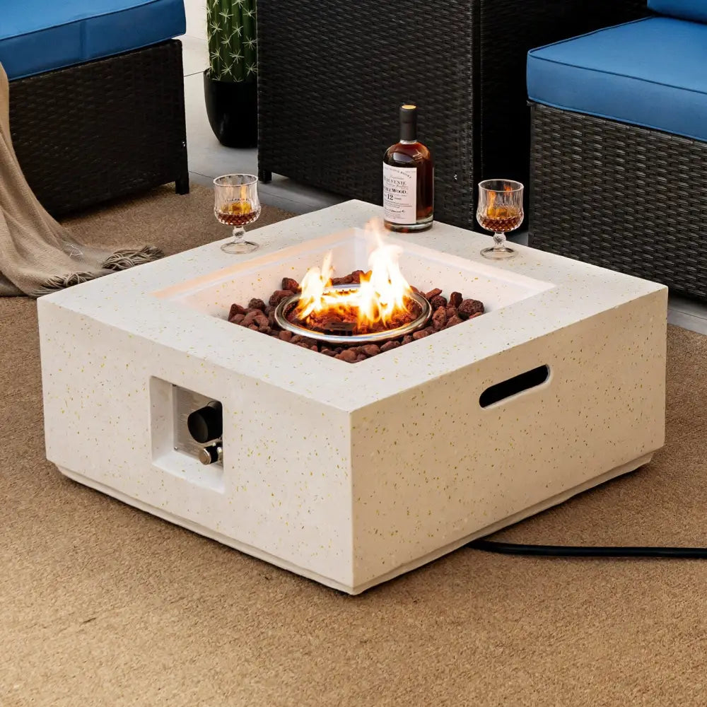 28 Inch 40000 BTU Square Propane Gas Fire Pit with PVC Cover-White - White - Fire Pit Tables