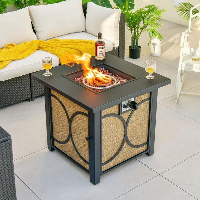 28 Inch 50000 BTU Outdoor Square Fire Pit Table with Cover - Black - Fire Pit Tables