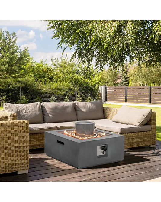 28 Inch 50000 BTU Patio Square Propane Fire Pit with PVC Cover-Gray - Gray - Fire Pit Tables
