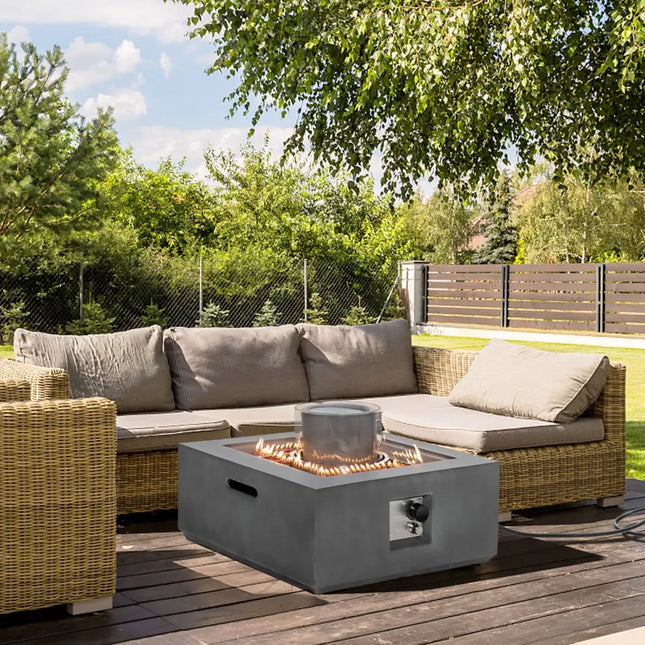 28 Inch 50000 BTU Patio Square Propane Fire Pit with PVC Cover-Gray - Gray - Fire Pit Tables