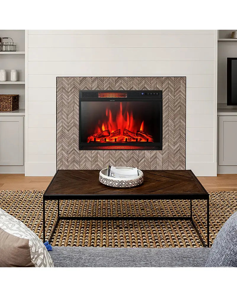 28 Inch Electric Freestanding and Recessed Fireplace with Remote - Black - Fireplaces