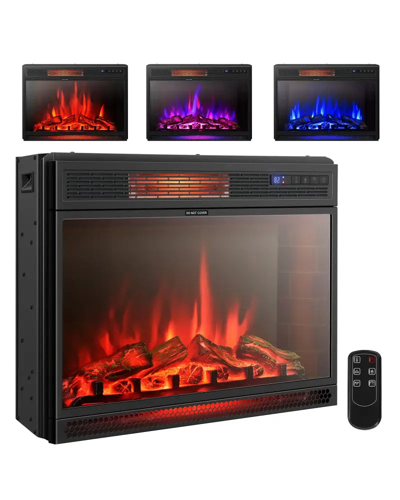 28 Inch Electric Freestanding and Recessed Fireplace with Remote - Black - Fireplaces