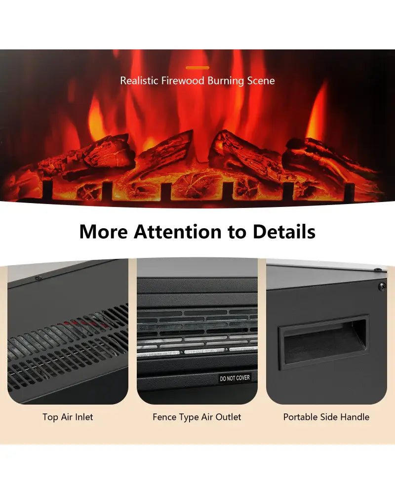 28 Inch Electric Freestanding and Recessed Fireplace with Remote - Black - Fireplaces