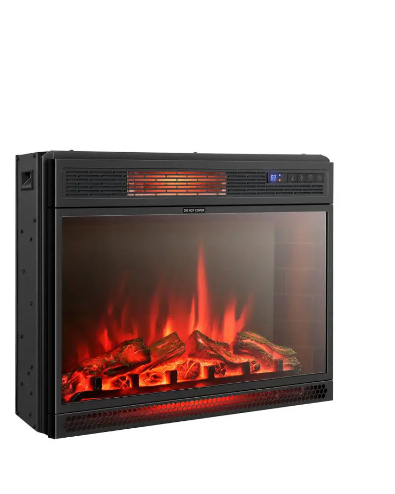 28 Inch Electric Freestanding and Recessed Fireplace with Remote - Black - Fireplaces