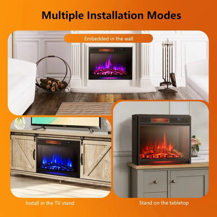 28 Inch Electric Freestanding and Recessed Fireplace with Remote Costway