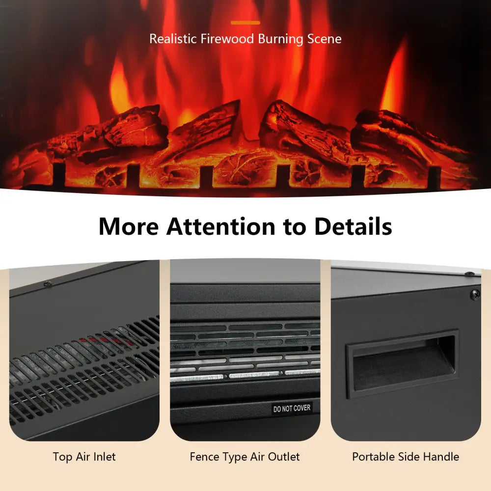 28 Inch Electric Freestanding and Recessed Fireplace with Remote - Black - Fireplaces