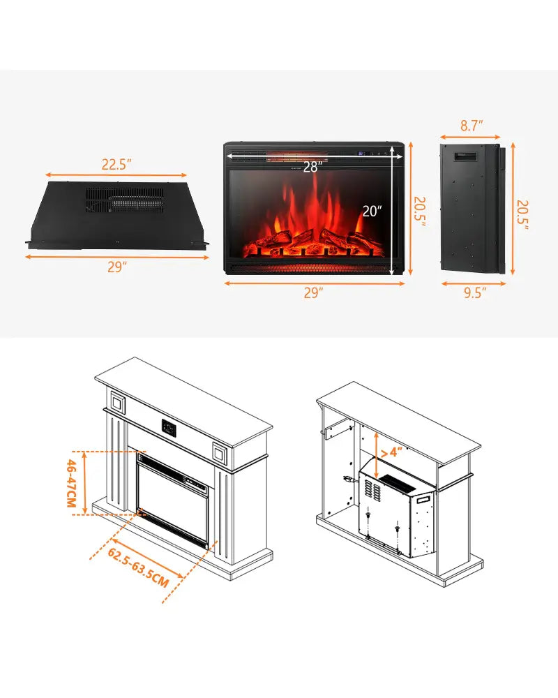 28 Inch Electric Freestanding and Recessed Fireplace with Remote - Black - Fireplaces