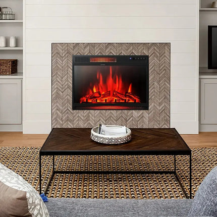 28 Inch Electric Freestanding and Recessed Fireplace with Remote Costway
