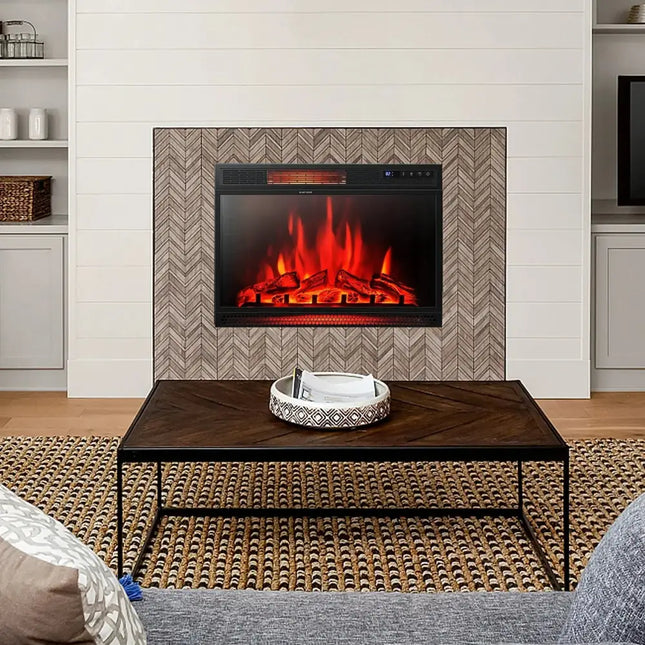 28 Inch Electric Freestanding and Recessed Fireplace with Remote Costway