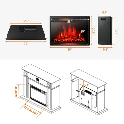 28 Inch Electric Freestanding and Recessed Fireplace with Remote Costway