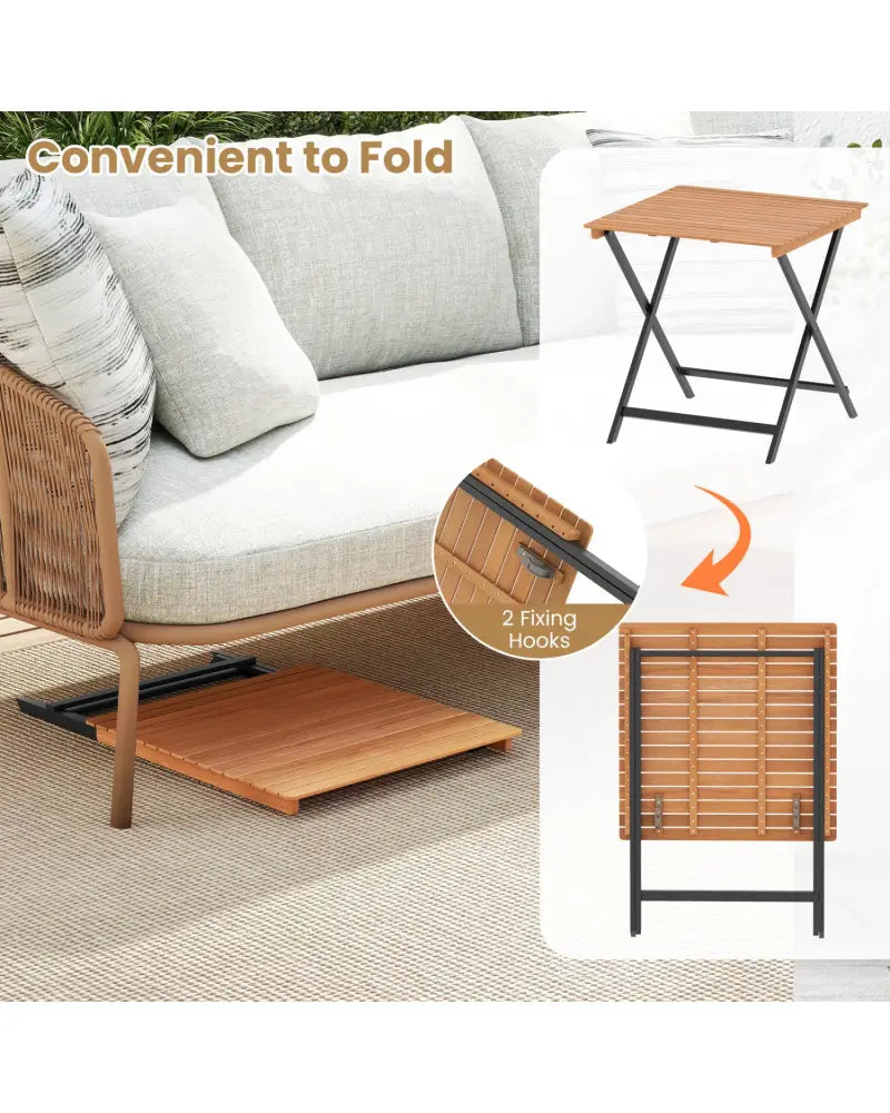 28 Inch Patio Folding Square Table with Slatted Tabletop for Backyard Porch - Patio Dining Tables