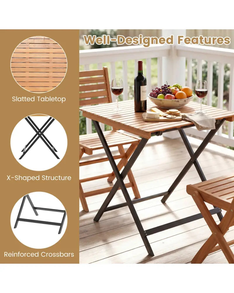 28 Inch Patio Folding Square Table with Slatted Tabletop for Backyard Porch - Patio Dining Tables