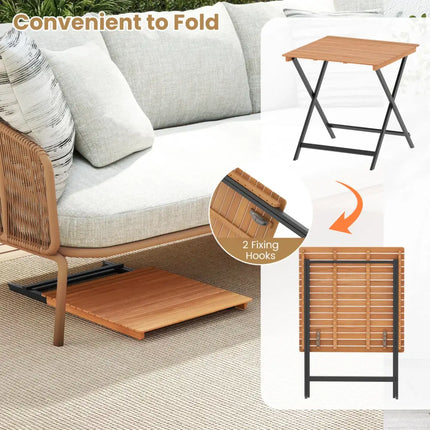 28 Inch Patio Folding Square Table with Slatted Tabletop for Backyard Porch - Patio Dining Tables