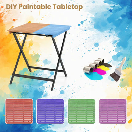 28 Inch Patio Folding Square Table with Slatted Tabletop for Backyard Porch - Patio Dining Tables