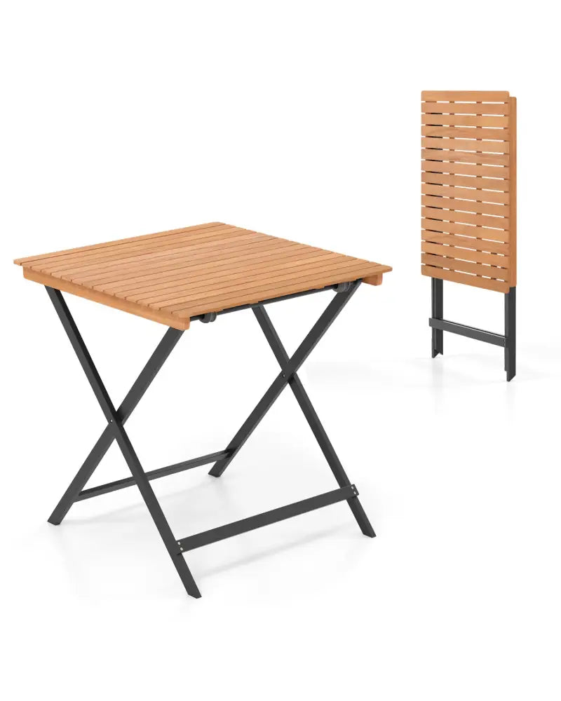 28 Inch Patio Folding Square Table with Slatted Tabletop for Backyard Porch - Patio Dining Tables