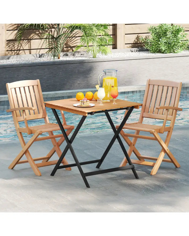 28 Inch Patio Folding Square Table with Slatted Tabletop for Backyard Porch - Patio Dining Tables
