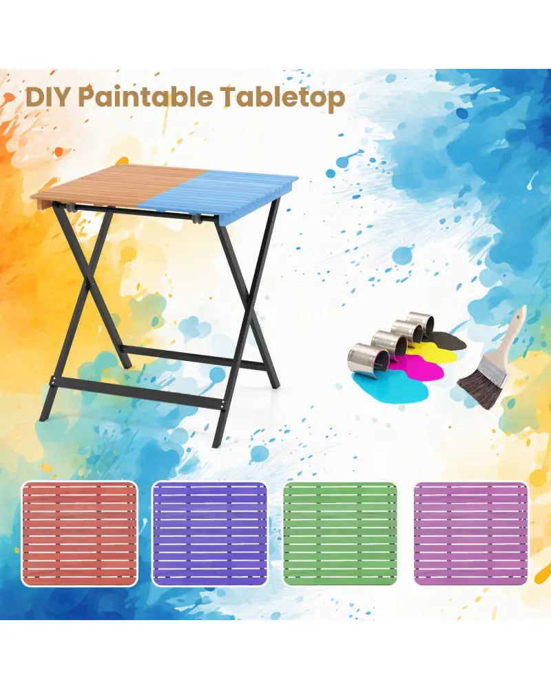 28 Inch Patio Folding Square Table with Slatted Tabletop for Backyard Porch - Patio Dining Tables