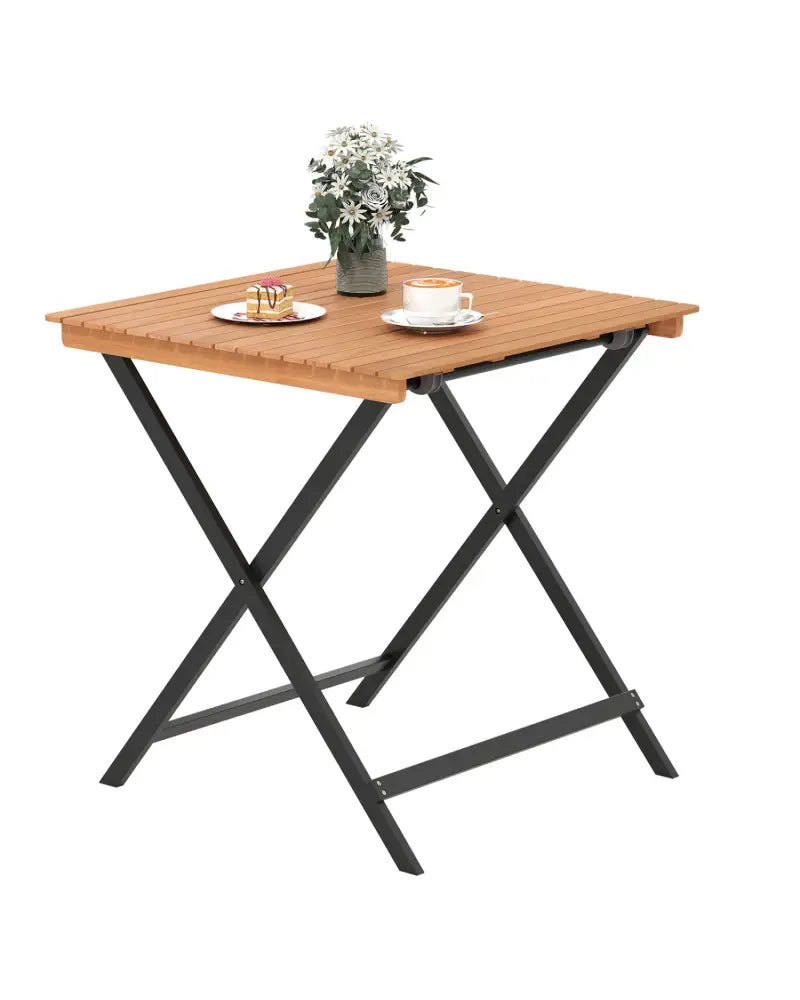 28 Inch Patio Folding Square Table with Slatted Tabletop for Backyard Porch - Patio Dining Tables