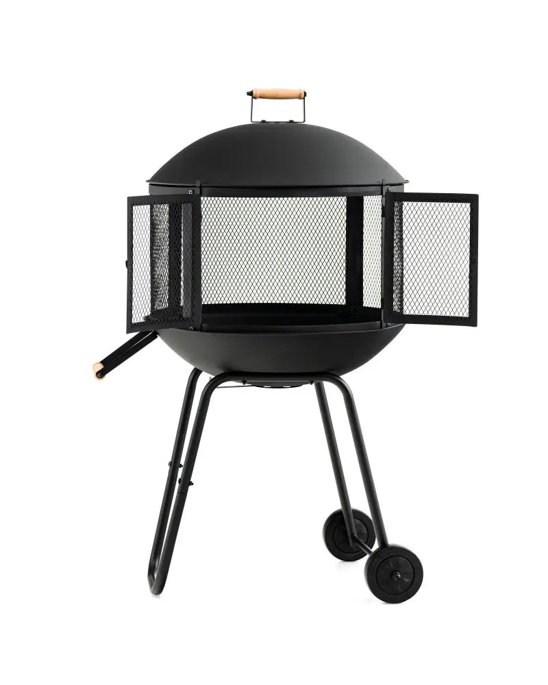 28 Inch Portable Fire Pit on Wheels with Log Grate-Black - Black - Fire Pits