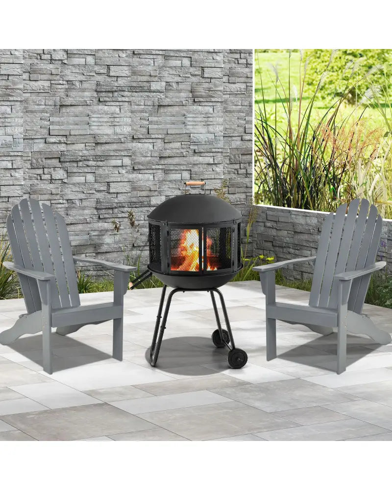 28 Inch Portable Fire Pit on Wheels with Log Grate-Black - Black - Fire Pits
