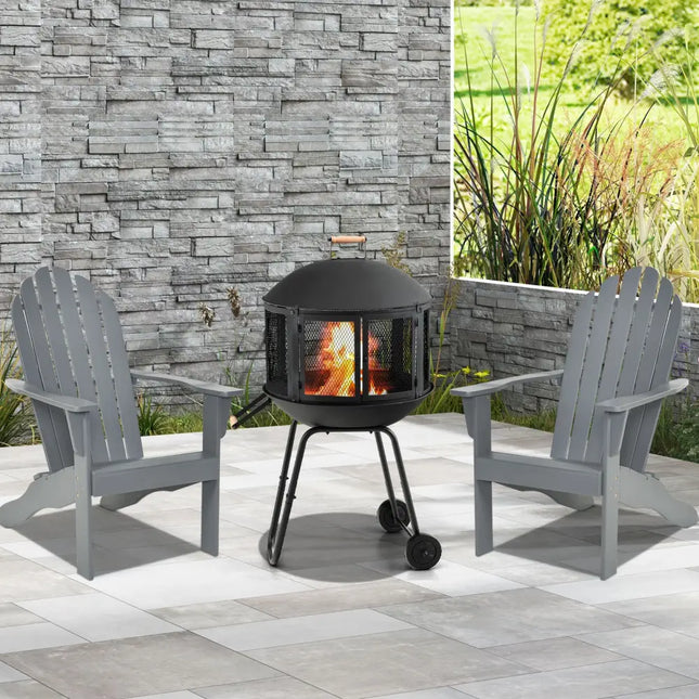28 Inch Portable Fire Pit on Wheels with Log Grate-Black - Black - Fire Pits