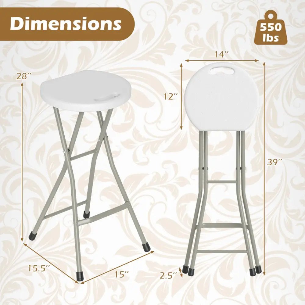 28 Inch Portable Folding Stools Patio Dining Chairs with 330lbs Limited Sturdy Frame-Set of 2 - Patio Dining Chairs