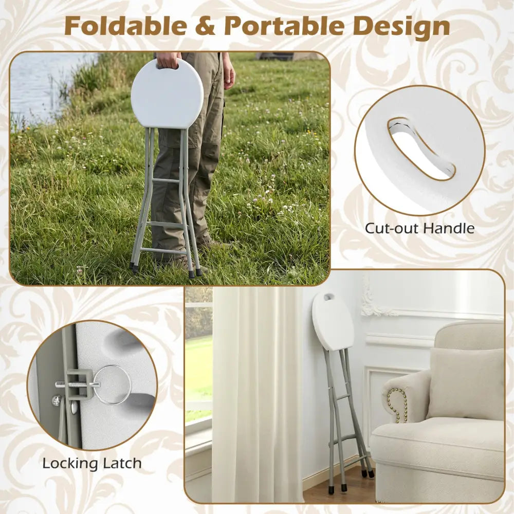 28 Inch Portable Folding Stools Patio Dining Chairs with 330lbs Limited Sturdy Frame-Set of 1 - Patio Dining Chairs