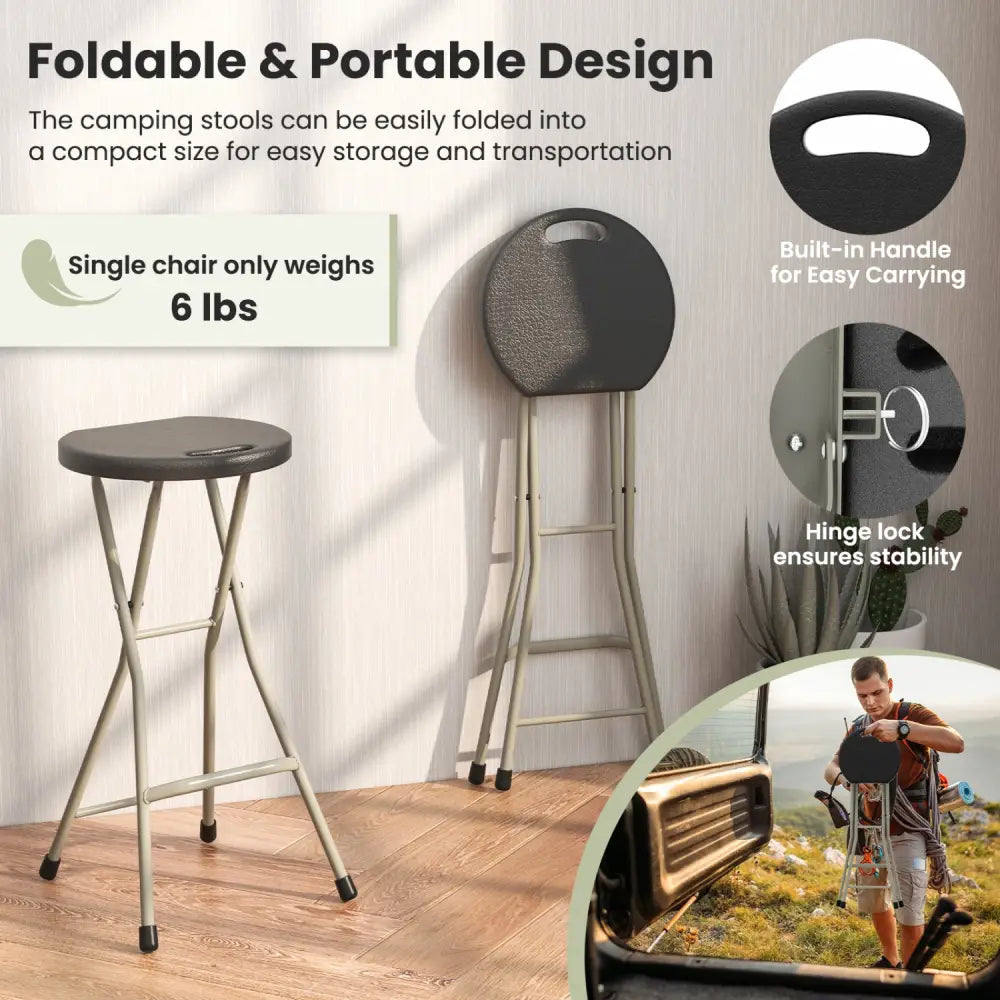 28 Inch Portable Folding Stools with 330lbs Limited Sturdy Frame - Patio Dining Chairs