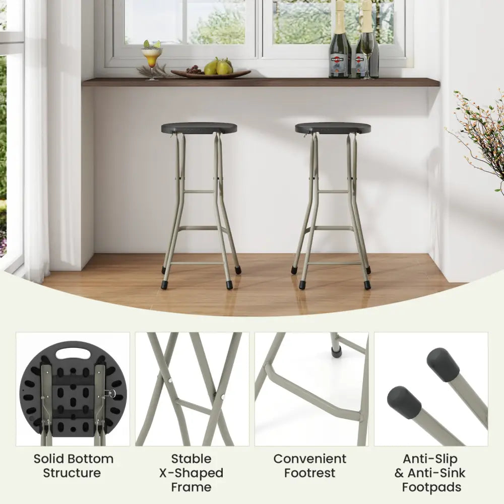 28 Inch Portable Folding Stools with 330lbs Limited Sturdy Frame - Patio Dining Chairs