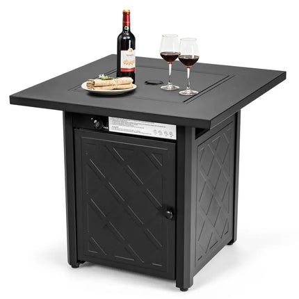 28 Inch Propane 50 000 BTU Patio Square Gas Fireplace with Lava Rock-Black - Black - Fire Pit Tables