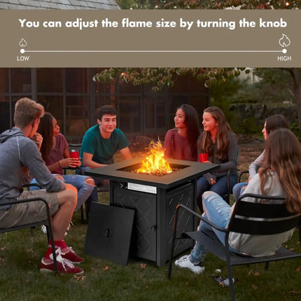 28 Inch Propane 50 000 BTU Patio Square Gas Fireplace with Lava Rock-Black - Black - Fire Pit Tables