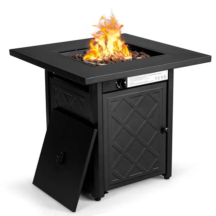 28 Inch Propane 50 000 BTU Patio Square Gas Fireplace with Lava Rock-Black - Black - Fire Pit Tables