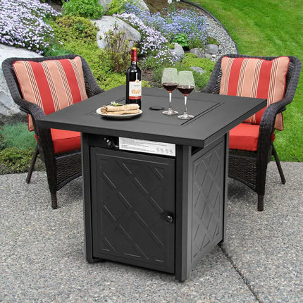 28 Inch Propane 50 000 BTU Patio Square Gas Fireplace with Lava Rock-Black - Black - Fire Pit Tables
