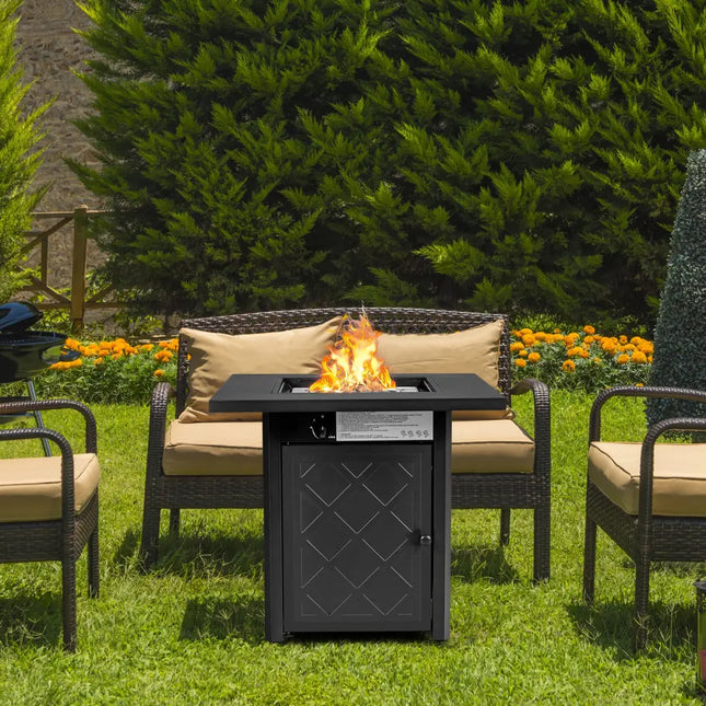28 Inch Propane 50 000 BTU Patio Square Gas Fireplace with Lava Rock-Black - Black - Fire Pit Tables