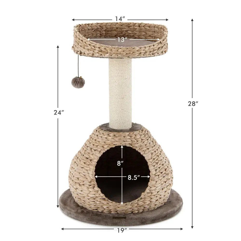28 Inches Hand-Made Cat Tree Tower with Jump Platform-Coffee - Coffee - Cat Trees Condos & Scratchers