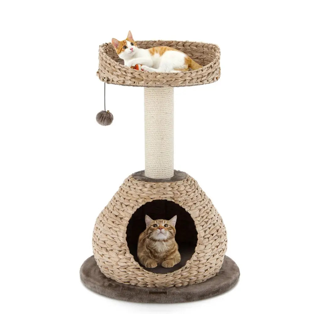 28 Inches Hand-Made Cat Tree Tower with Jump Platform-Coffee - Coffee - Cat Trees Condos & Scratchers