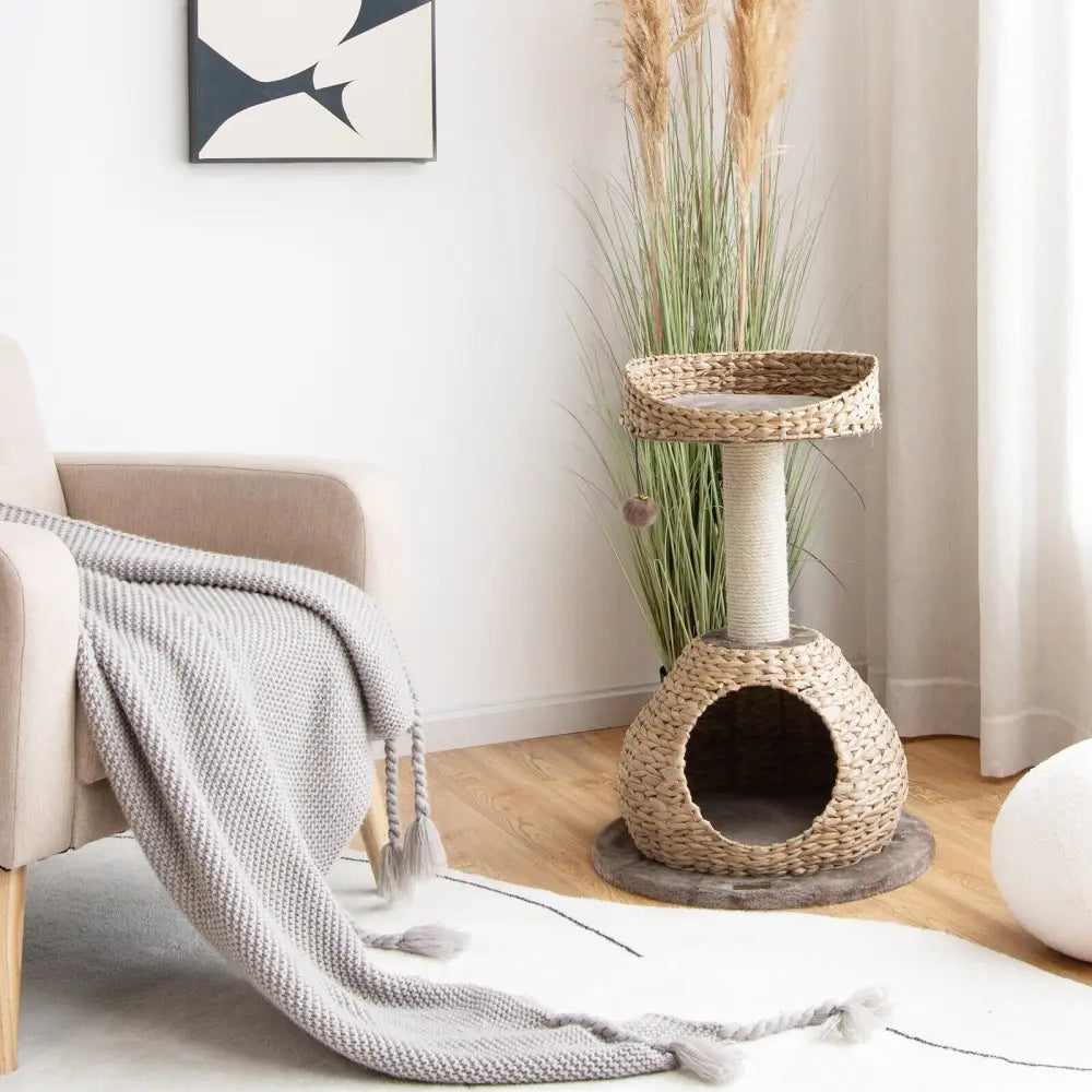 28 Inches Hand-Made Cat Tree Tower with Jump Platform-Coffee - Coffee - Cat Trees Condos & Scratchers