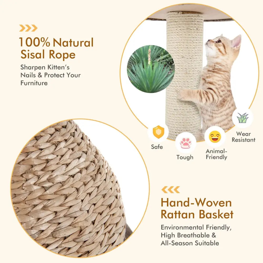 28 Inches Hand-Made Cat Tree Tower with Jump Platform-Coffee - Coffee - Cat Trees Condos & Scratchers