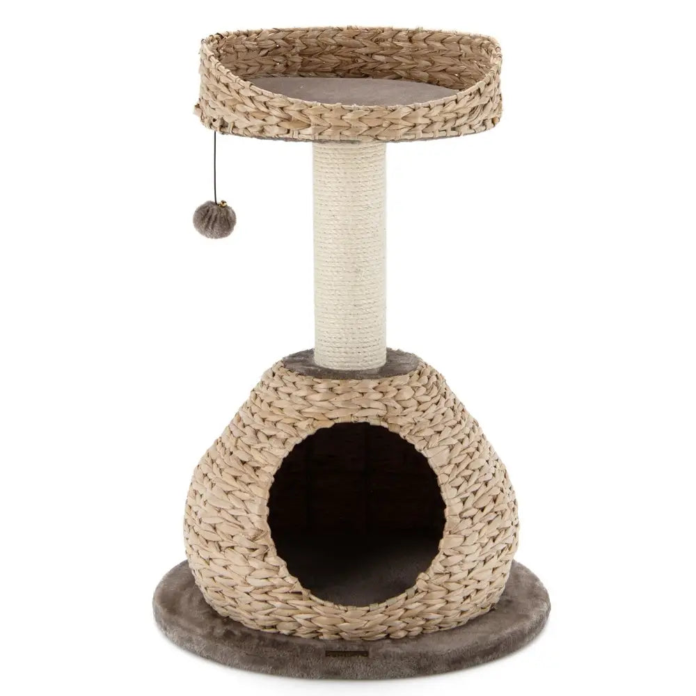 28 Inches Hand-Made Cat Tree Tower with Jump Platform-Coffee - Coffee - Cat Trees Condos & Scratchers