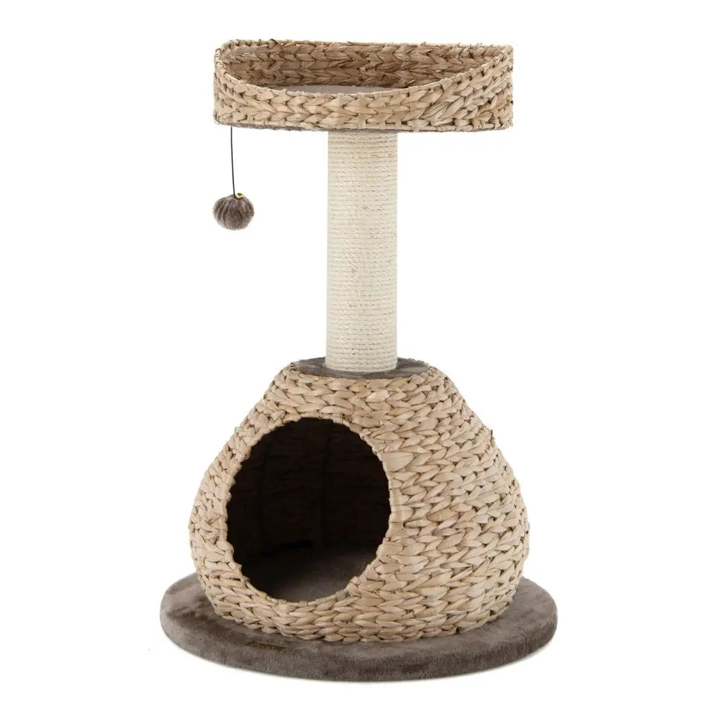 28 Inches Hand-Made Cat Tree Tower with Jump Platform-Coffee - Coffee - Cat Trees Condos & Scratchers